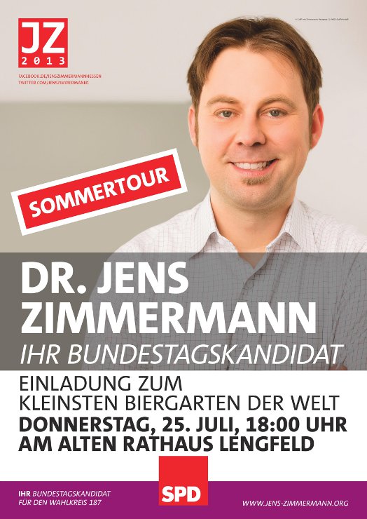 Am 25. Juli ab 18:00 Uhr läd Bundestagskandidat Dr. Jens Zimmerman zum